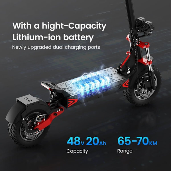 Taittuva sähköpotkulauta iScooter iX8 - 2 x 1200 W kaksoismoottoria - 48 V 20 Ah akku - 12 tuuman renkaat