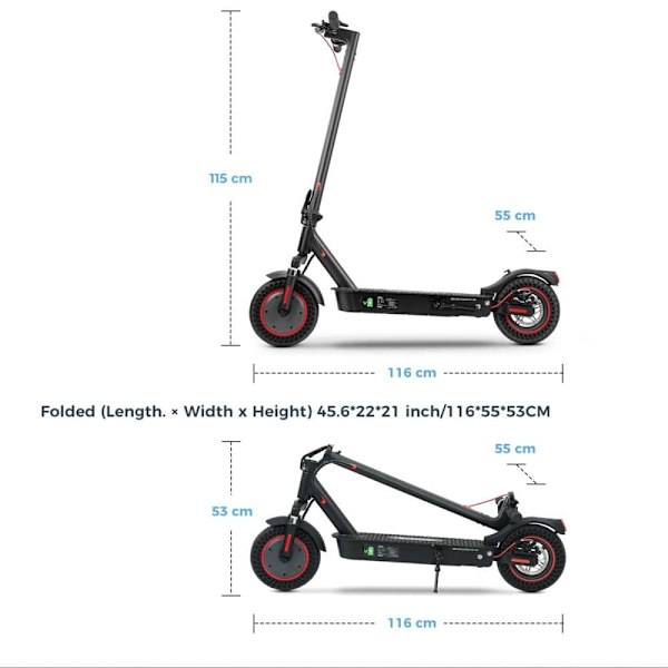 El-løbehjul iScooter i9 Max - 10" - Motor 36V 500W - 25 km/t - APP