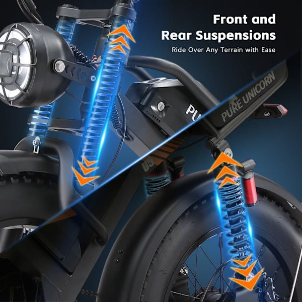 Fed elcykel 20" PURE UNICORN U5, 1000W 19.2Ah, Moto Style, Sort