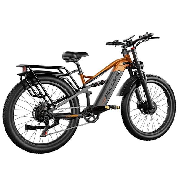 El-mountainbike PULUMA PE86Pro, dubbla motorer med momentsensor, 48V 20Ah batteri, svart orange