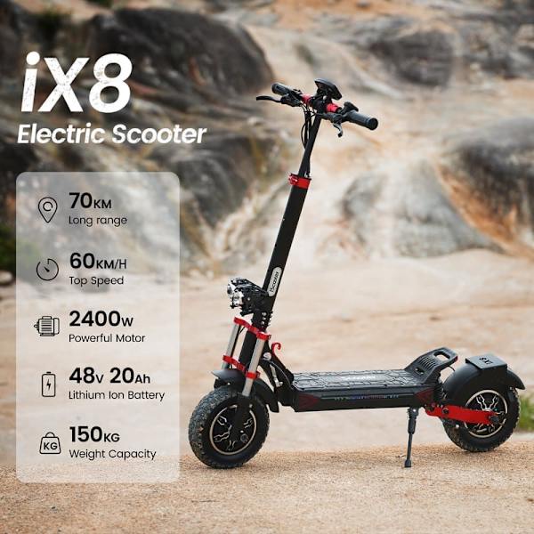 Taittuva sähköpotkulauta iScooter iX8 - 2 x 1200 W kaksoismoottoria - 48 V 20 Ah akku - 12 tuuman renkaat