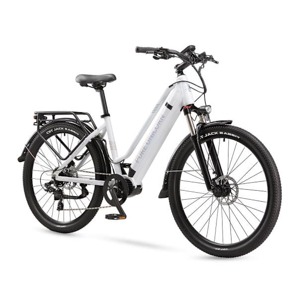 Elcykel PURE UNICORN U8, 48V 500W mitthjul, Samsung-batteri, vit för pendling