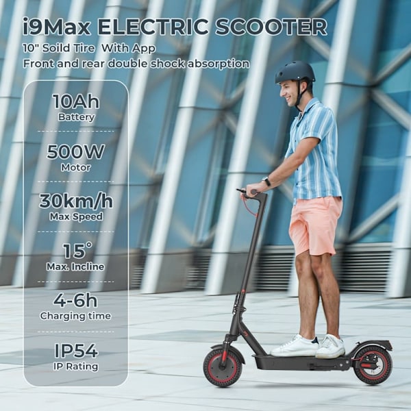 El-løbehjul iScooter i9 Max - 10" - Motor 36V 500W - 25 km/t - APP