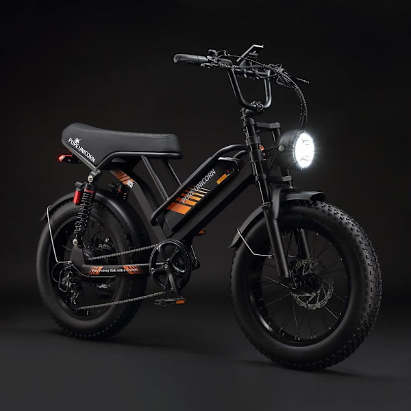 Fet elcykel 20" PURE UNICORN U5, 1000W 19.2Ah, Moto Style, Svart