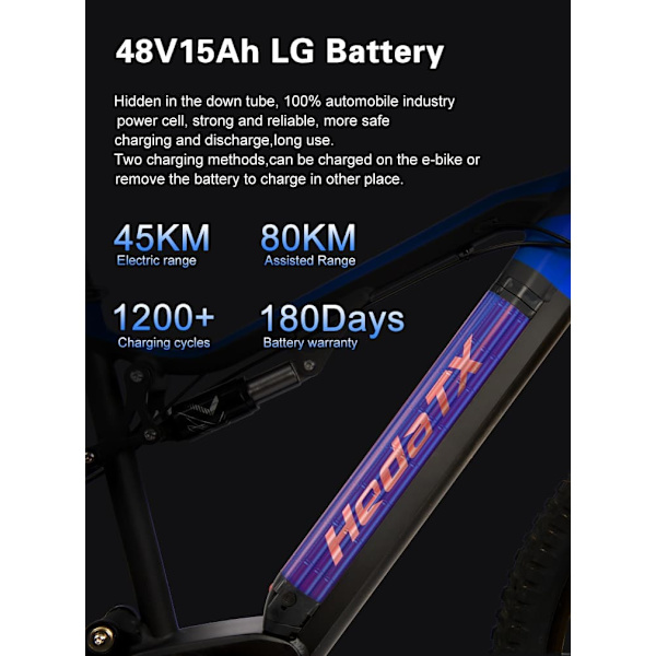 Elektrisk mountainbike HedaTX TX11, 27,5", 500W midtermotor, 48V 15Ah batteri