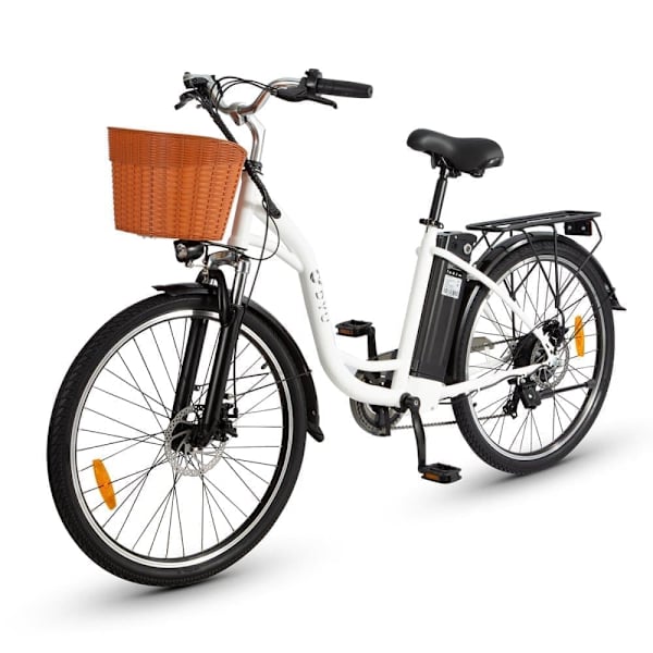 Retro elektrisk bycykel DYU C6, motor 36V 250W, med kurv og bagagebærer