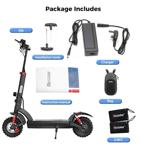 Motoriseret løbehjul iScooter iX6 - off-road - 11" - Motor 48V 1000W - 17,5Ah batteri