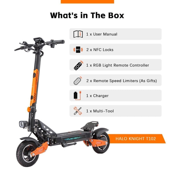 El-løbehjul HALO KNIGHT T102, 52V 1200W 21Ah, 10", understøtter NFC
