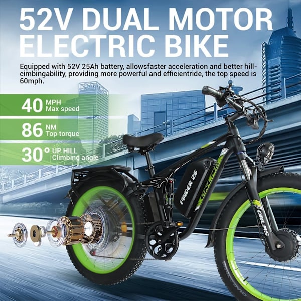 Elcykel ORLMS V3, Daul-motor 52V 2000W, batteri 52V 25AH