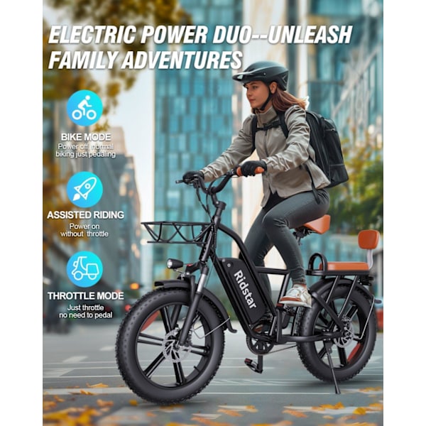 Elcykel RIDSTAR FM001, 2-sits, 20", 1000W motor, 48V 15Ah batteri, feta däck