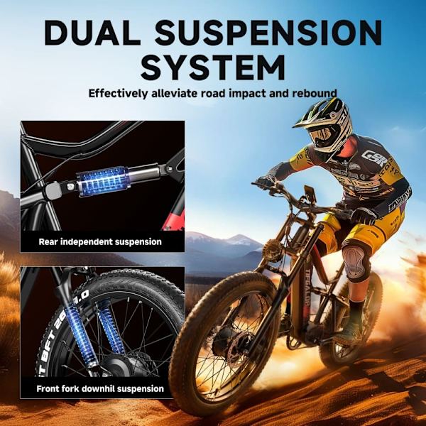 Tifgalop ES7Pro Elcykel Dobbeltmotor, 1500W, 52V 21Ah Batteri, Sort