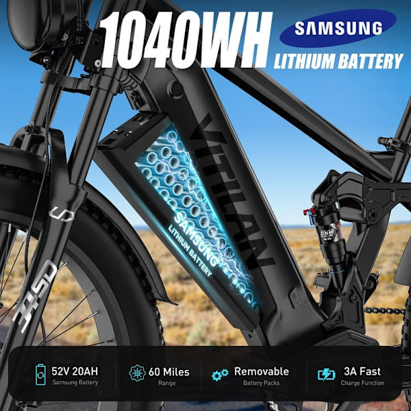 Sähköpyörä VITILAN T7 PRO - 52V 20Ah 1040Wh akku - 8 vaihdetta