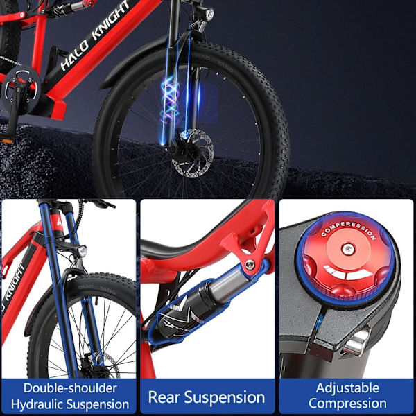 Elcykel HALO KNIGHT H03, 48V 1000W 19.2Ah, 27.5", Röd