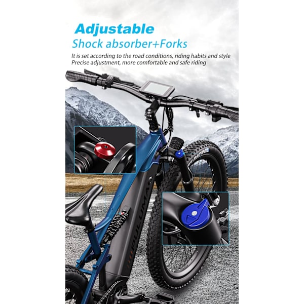 Offroad elcykel PULUMA PH001, blød bagende, 500W motor, 48V 20Ah batteri, 27,5", blå
