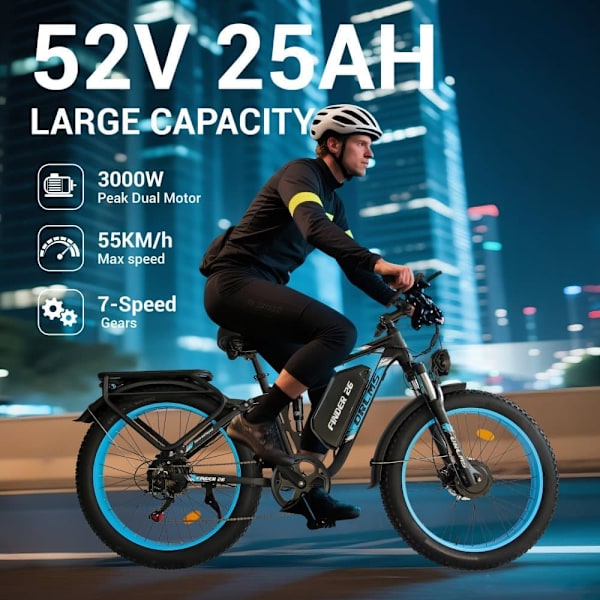 Elcykel ORLMS V3, Daul-motor 52V 2000W, batteri 52V 25AH