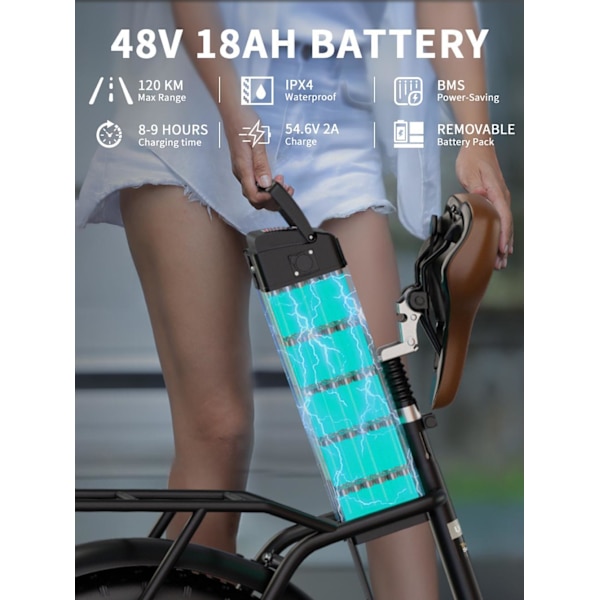 Hopfällbar elcykel Onesport OT16 Max, 20", 500W motor 48V 18Ah batteri, stöd för app