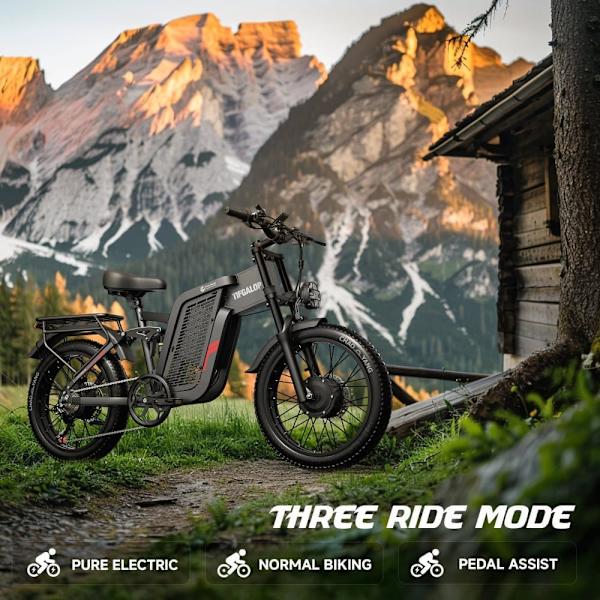 Tifgalop F7 El-mountainbike med dubbla motorer, 2000W 52V 24AH, Elcykel med feta däck