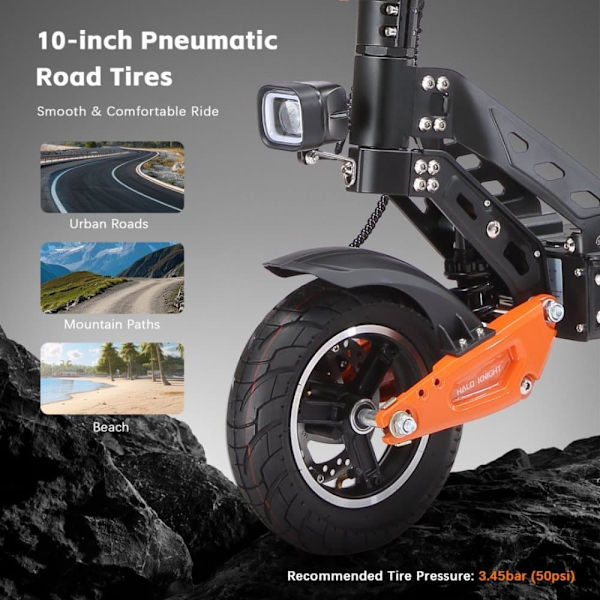 El-løbehjul HALO KNIGHT T102, motor 52V 1200W, 21Ah batteri, 10", understøtter NFC