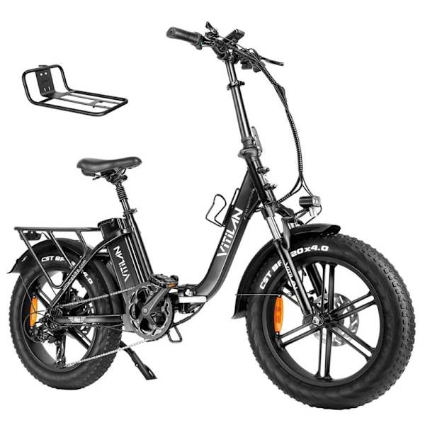 Taittuva sähköpyörä Vitilan U7 2.0 - 20" - Läpiajo - Moottori 48V 750W - 20Ah akku Sort