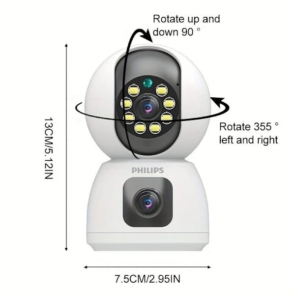 [Opgraderet version] Philips TAI3320/70 2MP Wi-Fi-sikkerhedskamera - dobbelt objektiv | Nattesyn i fuld farve | Bevægelsesdetektion | To-vejs lyd