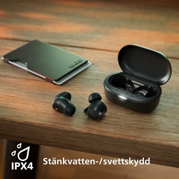 Philips TAT1209BK Äkta trådlösa In Ear Bluetooth-hörlurar Naturligt ljud med dynamisk bas, Tydliga samtal och laddfodral i fickformat - Svart (Black)