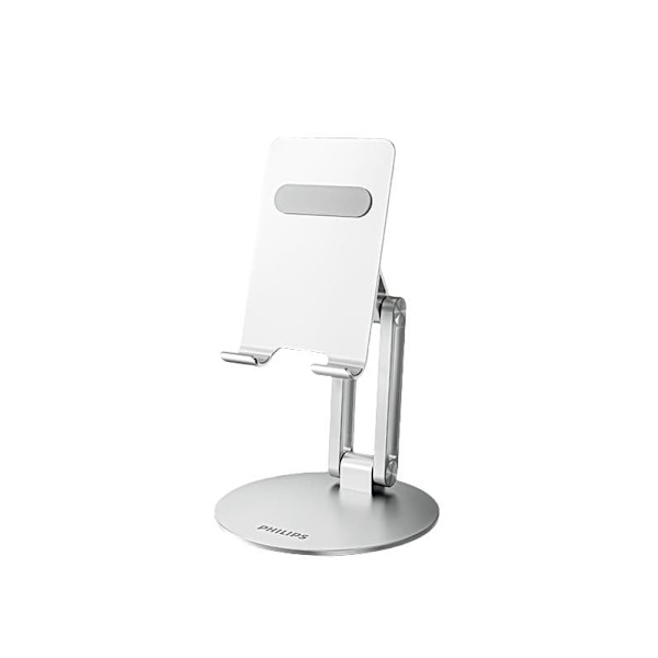 Philips DLK2314S/93 iPad- och Mobilhållare | Stabil Bordsmontering | 360° Rotation & Justerbar Höjd | Hopfällbar Aluminiumhållare för Streaming, Studi