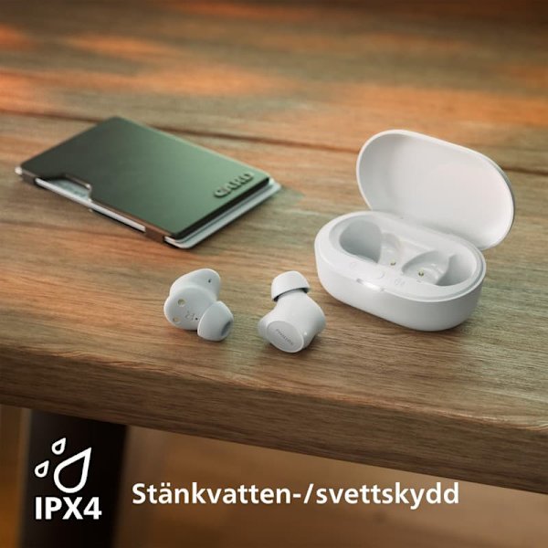 Philips TAT1209BK Äkta trådlösa In Ear Bluetooth-hörlurar Naturligt ljud med dynamisk bas, Tydliga samtal och laddfodral i fickformat -Vit (White)