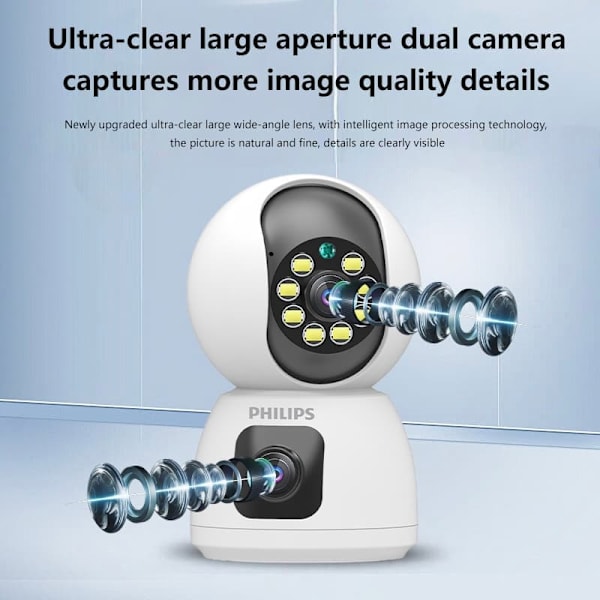 [Opgraderet version] Philips TAI3320/70 5MP Smart Wi-Fi-kamera – Dual-Lens HD-overvågning | Nattesyn i fuld farve