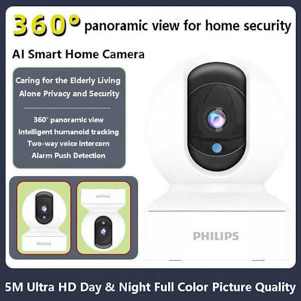 Philips TAI6000W/93 5 Megapixel Smart WiFi Säkerhetskamera - 360°, Nattseende, 2-vägs samtal - Minneskort ingår ej