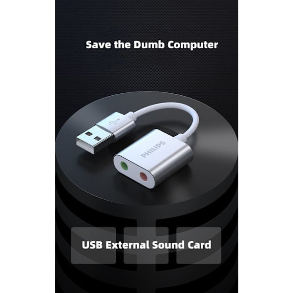 Philips ekstern USB-lydkortadapter - USB til 3,5 mm hovedtelefon- og mikrofonstik, driverløs plug & play til pc/PS4 - SWR1656Y