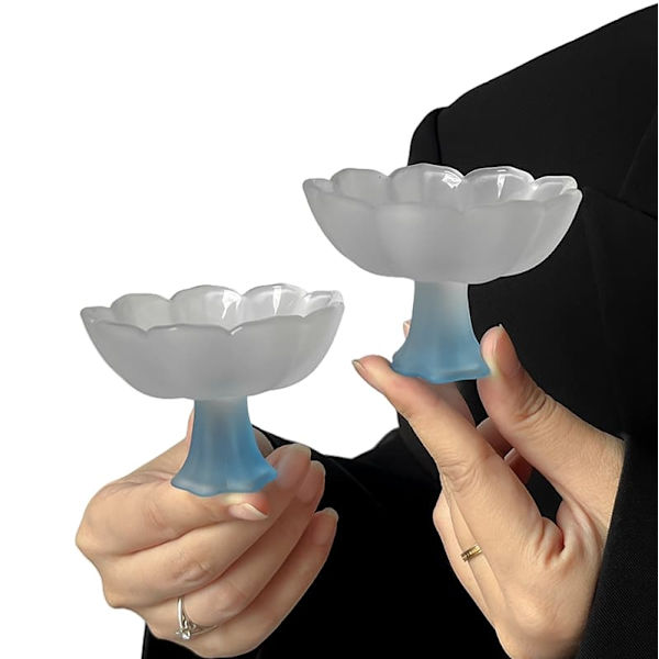 Ljus lyxig stil frostad blå lotus högt glas tekopp / vattenglas / vinglas tvådelat set, nisch högt värde val