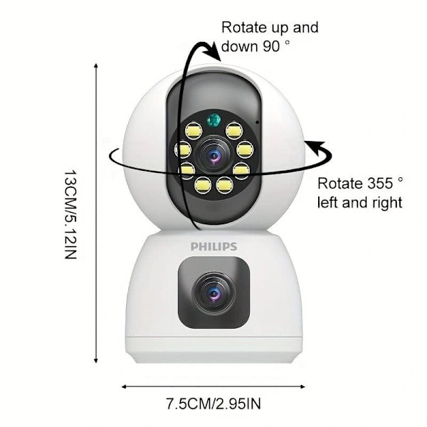 [Opgraderet version] Philips TAI3320/70 5MP Smart Wi-Fi-kamera – Dual-Lens HD-overvågning | Nattesyn i fuld farve