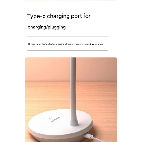 Philips P3 ögonskyddande studielampa skrivbord sänglampa sovsal student laddningsbar liten bordslampa ny