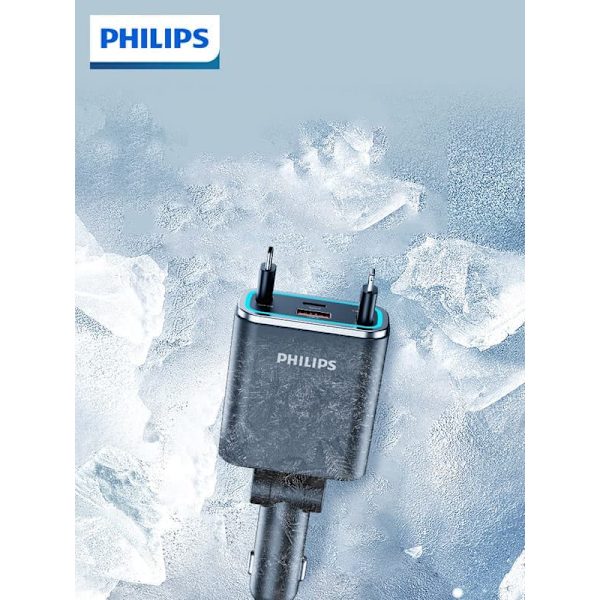 Philips dubbel billaddare med flera portar, typ C + USB, snabb laddning och problemfri anpassning