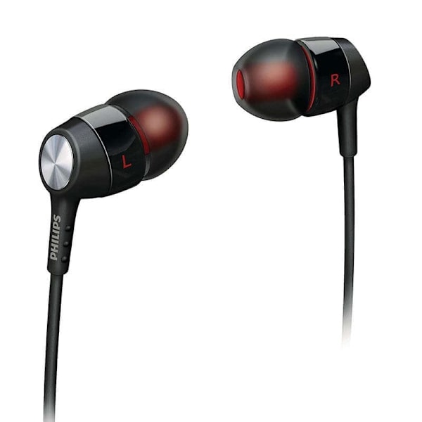 Philips SHE3590BK kablede in-ear-hovedtelefoner, dynamisk musikledsager i sort og rød, farvematchende