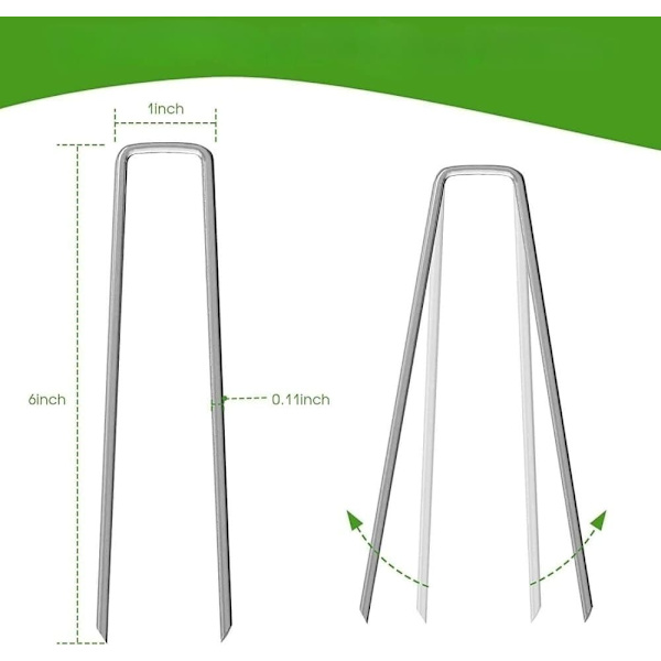 50 U-formade trädgårdspålar 150 mm x 30 mm, säkerhetspålar av galvaniserat stål för kompostduk