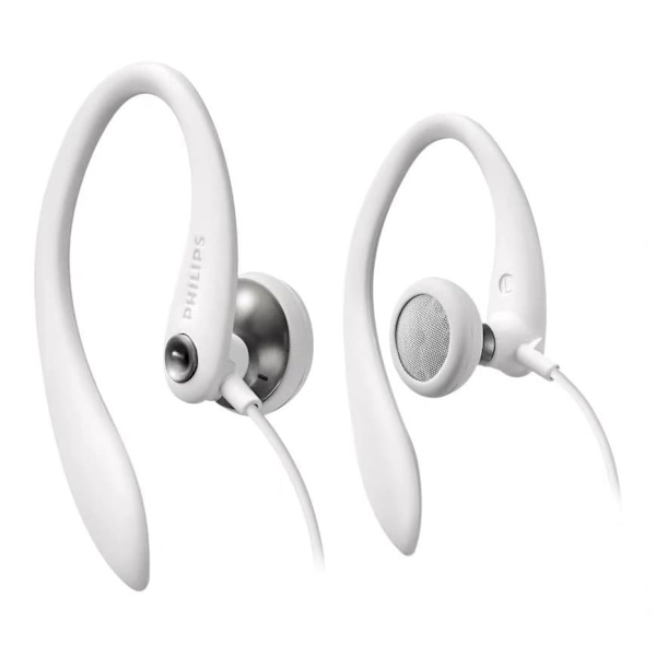 Philips SHQ5200 valkoiset urheilunappikuulokkeet, joissa on korvakoukku, kevyet ja mukavat dynaamisen musiikin nauttimiseen