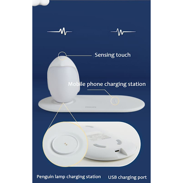 Philips nattlampa bärbar magnetisk ögonskydd laddningsbar barnsömn pingvin sovrum babymatning nattlampa bordslampa