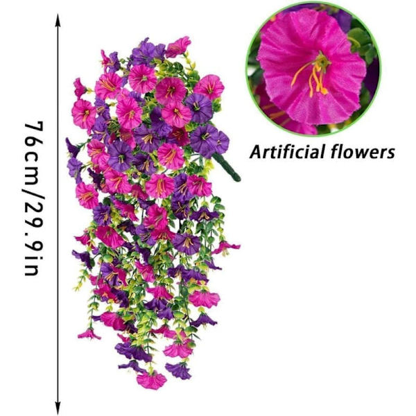 2-pak UV-resistent hængende kunstige morning glory vinstokke 75 cm - naturtro blomster til have- og boligindretning