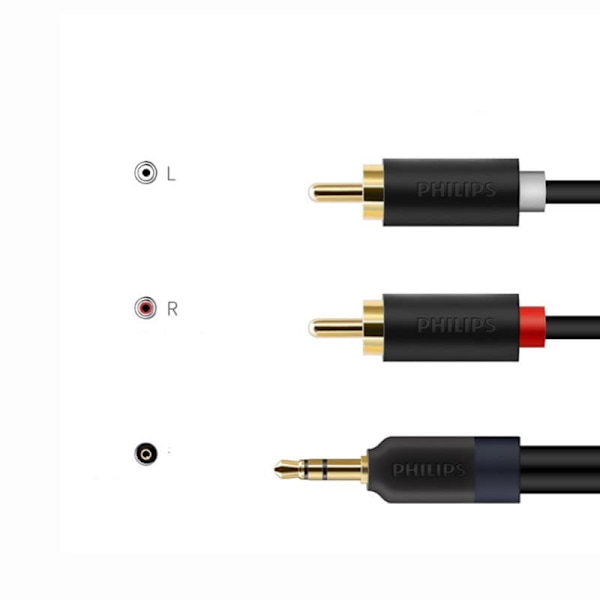 Philips koppar 3,5 mm till dubbel lotus ljudkabel i två 3,5 till 2RCA hane till hane hjärnanslutningskabel 3 meter