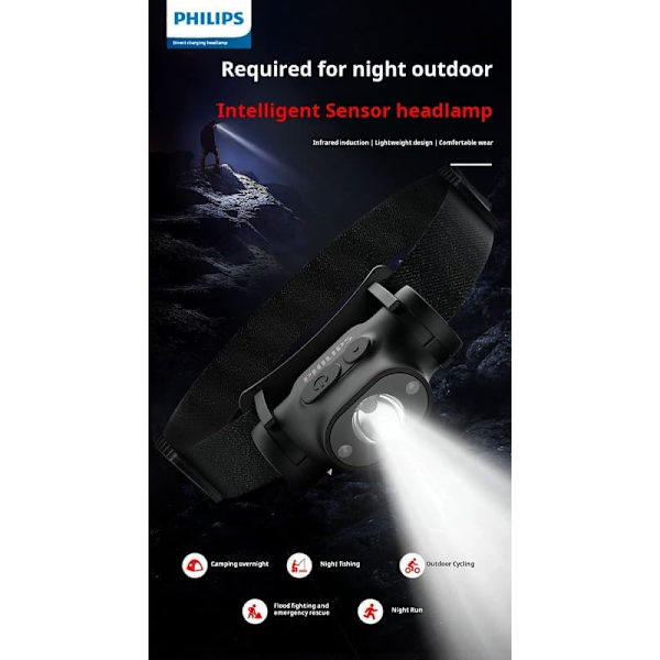 "Philips SFL1851 Ultralight Smart Sensor Headlamp Outdoor Hiking Camping Patrol Head  Bärbara pannlampor"