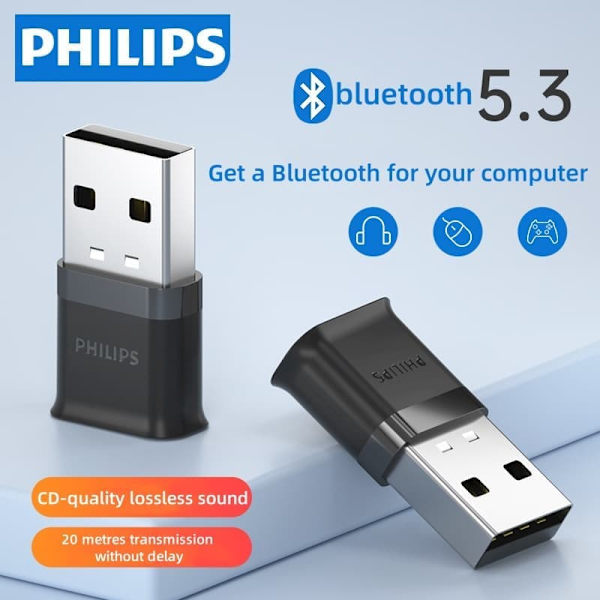 ""Philips SWR3301A/93 Bluetooth Adapter 5.0 USB-lydsender og -modtager, Plug & Play til stationære og bærbare computere"