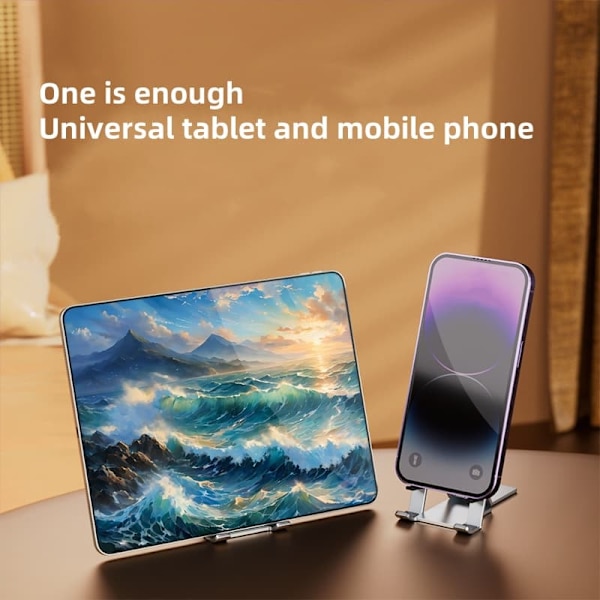 Ultratunn Mobilhållare i Aluminium – Fällbar & Bärbar, För Smartphone & Surfplatta, Rymdgrå