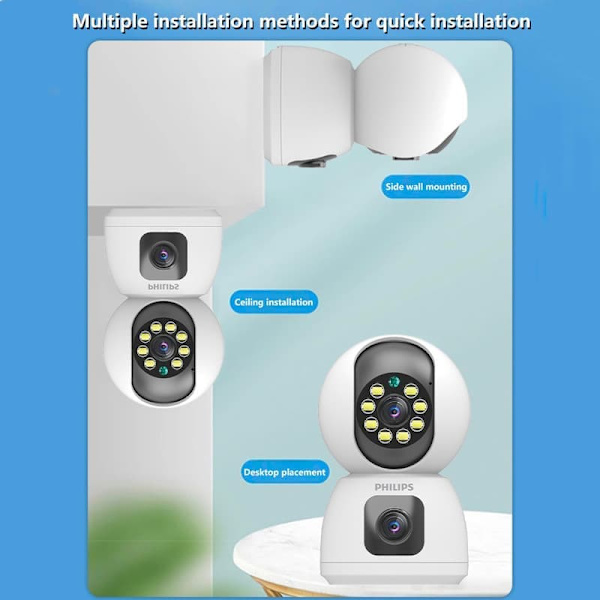 [Opgraderet version] Philips TAI3320/70 2MP Wi-Fi-sikkerhedskamera - dobbelt objektiv | Nattesyn i fuld farve | Bevægelsesdetektion | To-vejs lyd