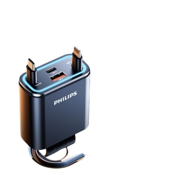 Philips dubbel billaddare med flera portar, typ C + USB, snabb laddning och problemfri anpassning