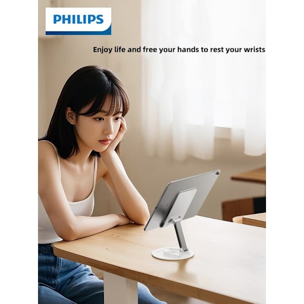 Philips DLK2311B/93 Mobilhållare för Bord | 360° Roterbar & Höjdjusterbar | Fällbart Aluminiumstativ för Surfplatta & Smartphone