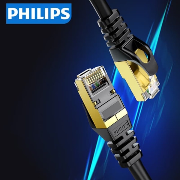 Philips Kategori 7 CAT7 Ren koppar guldpläterad dubbelskärmad höghastighetsnätverkspatchkabel 10Gb nätverksanslutningskabel 1m