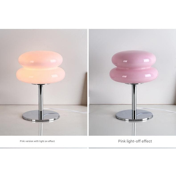 Moderne enkel bordlampe med lyserøde dobbelt afrundede glaskopper