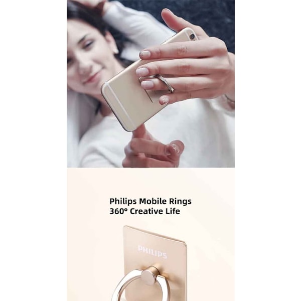 Philips DLK35003 Mobilringhållare i Guld | Universell Självhäftande Mobilstativ | Fästs på Baksidan | Enkel