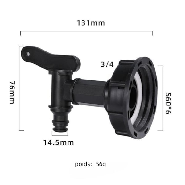 Liitäntä S60X6 - HDPE-hana 1000 litran vesisäiliöön